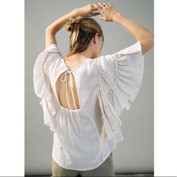 Anthro PILCRO Sybil Striped Ruffle Sleeve Blouse Top - Picture 2 of 13
